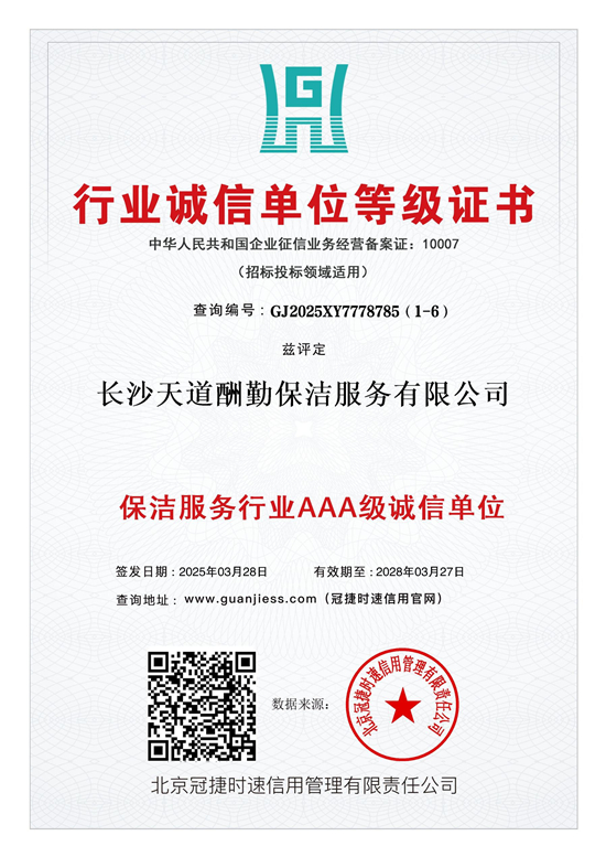 行业诚信单位证书